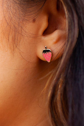 22k Gold Strawberry Enamel Earrings