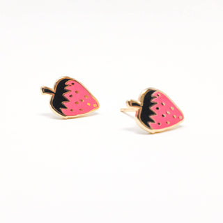 22k Gold Strawberry Enamel Earrings