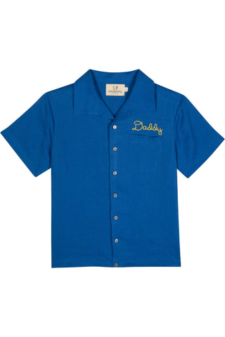 Unisex Daddy Bowling Shirt Blue Linen